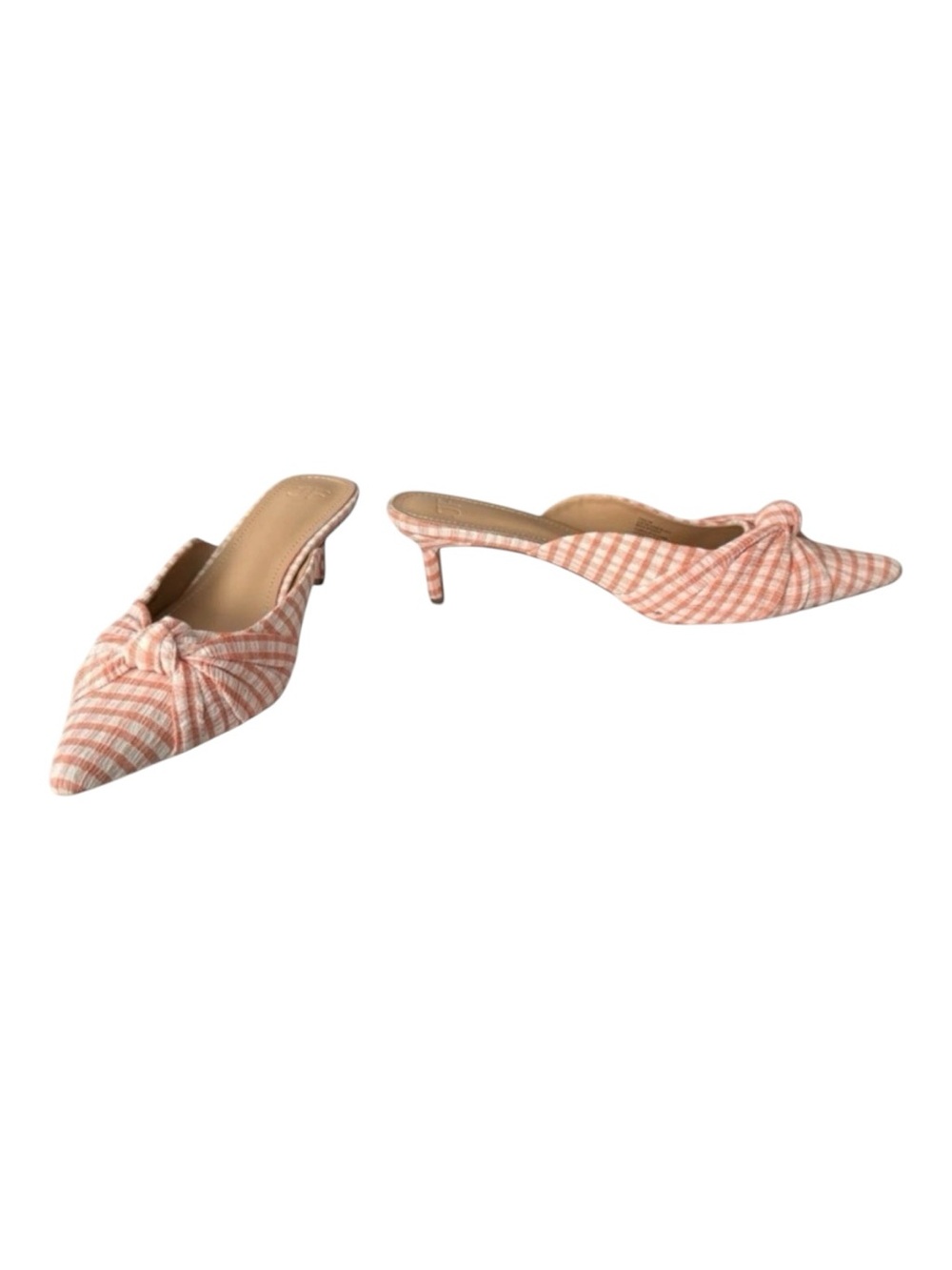 JustFab Freya Gingham Mule Kitten Heel Bow Pumps Pink Peach Size 10 NEW⁠